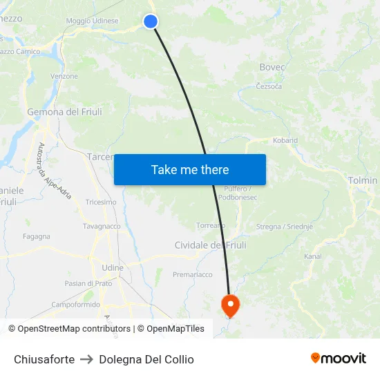 Chiusaforte to Dolegna del Collio map
