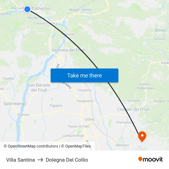 Villa Santina to Dolegna Del Collio map