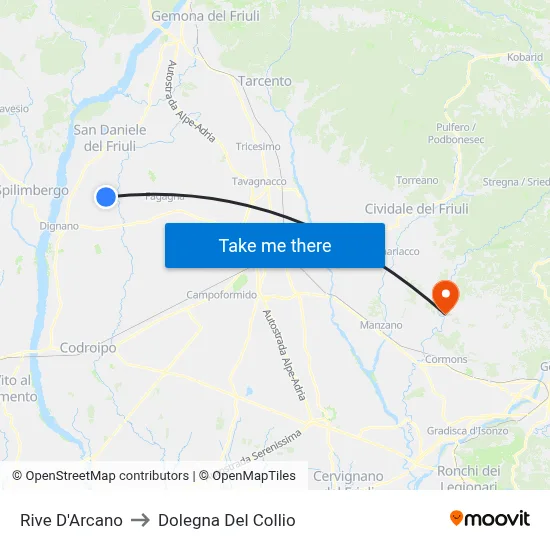 Rive D'Arcano to Dolegna Del Collio map