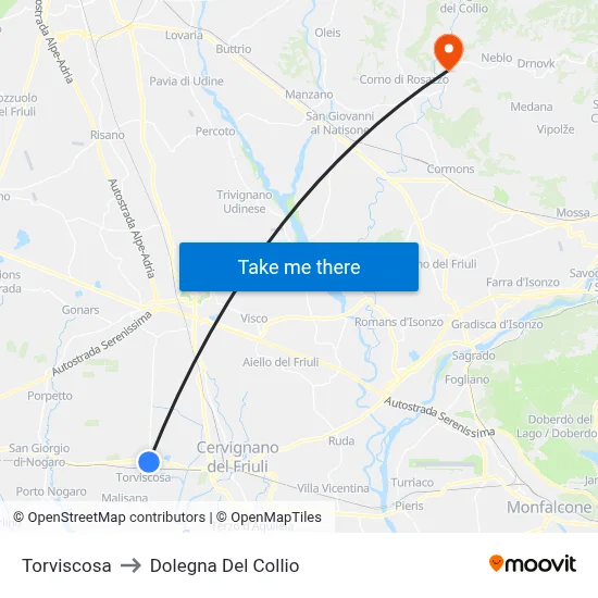 Torviscosa to Dolegna del Collio map