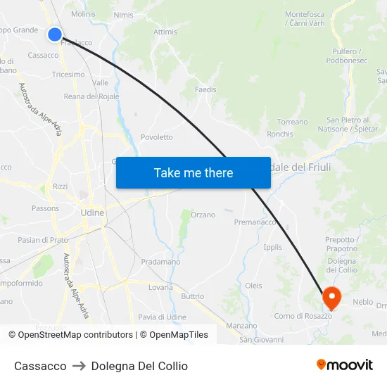 Cassacco to Dolegna Del Collio map