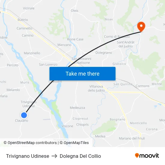 Trivignano Udinese to Dolegna Del Collio map