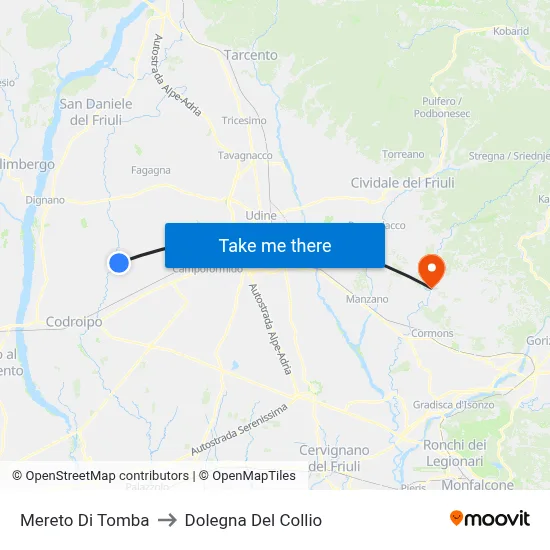 Mereto di Tomba to Dolegna del Collio map