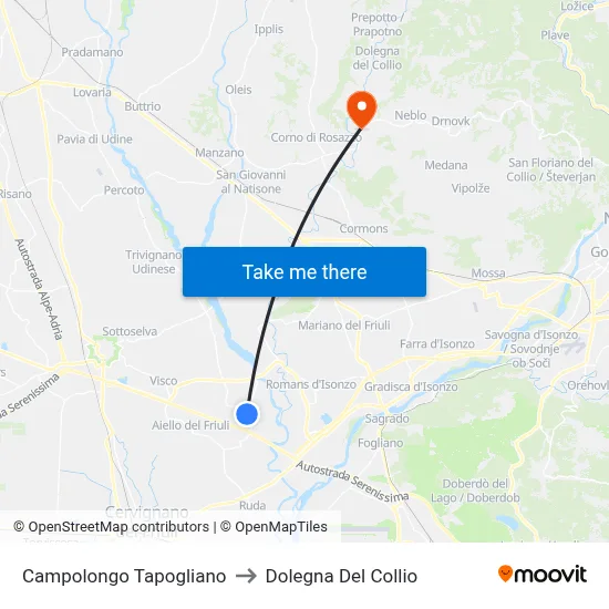 Campolongo Tapogliano to Dolegna del Collio map