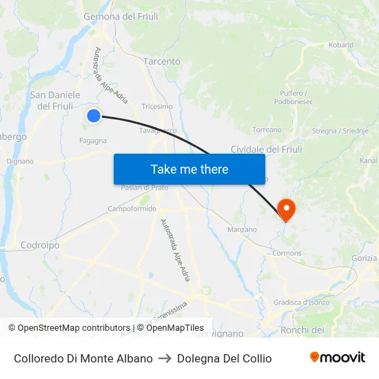 Colloredo di Monte Albano to Dolegna del Collio map