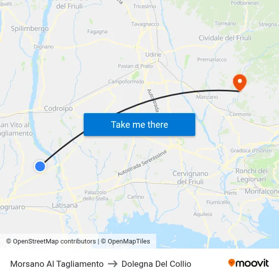 Morsano Al Tagliamento to Dolegna del Collio map