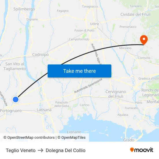 Teglio Veneto to Dolegna del Collio map