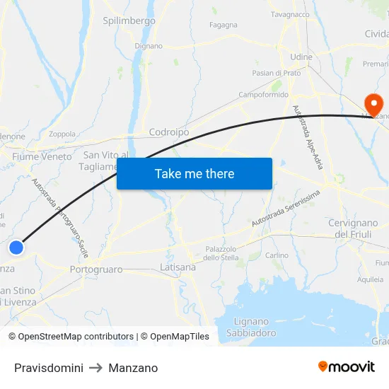 Pravisdomini to Manzano map
