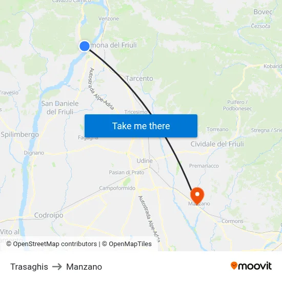 Trasaghis to Manzano map