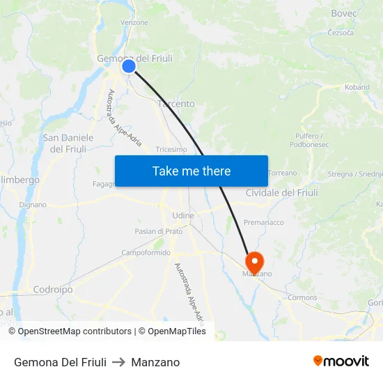 Gemona Del Friuli to Manzano map