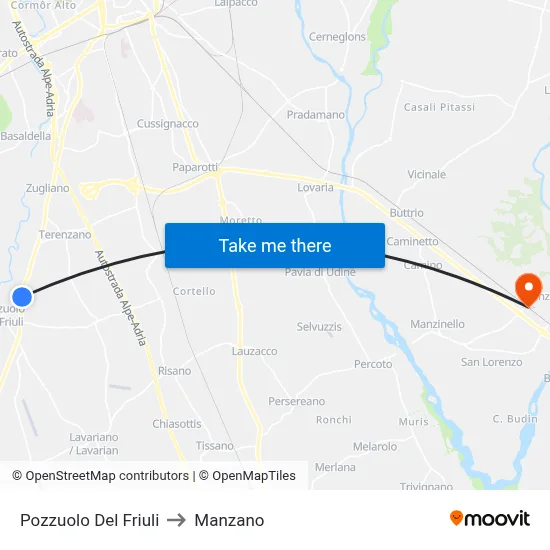 Pozzuolo del Friuli to Manzano map