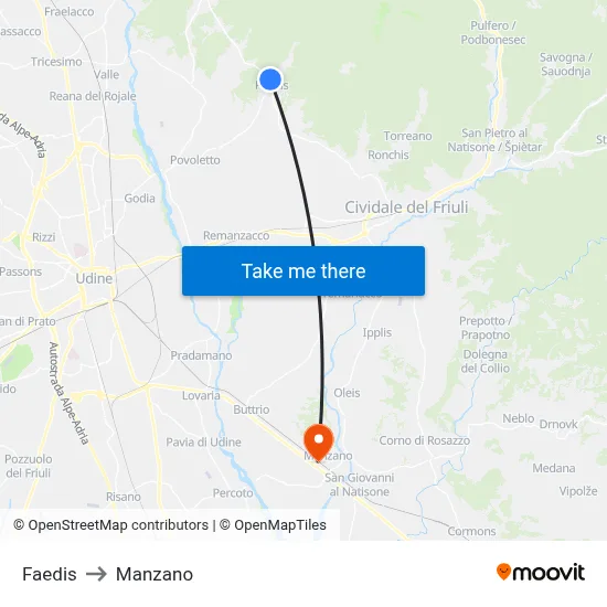 Faedis to Manzano map
