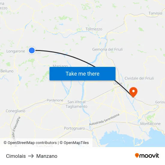 Cimolais to Manzano map