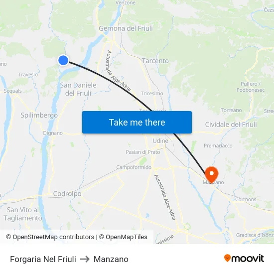 Forgaria Nel Friuli to Manzano map