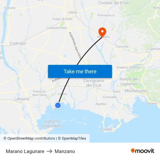 Marano Lagunare to Manzano map