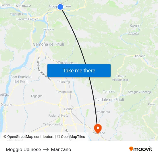 Moggio Udinese to Manzano map