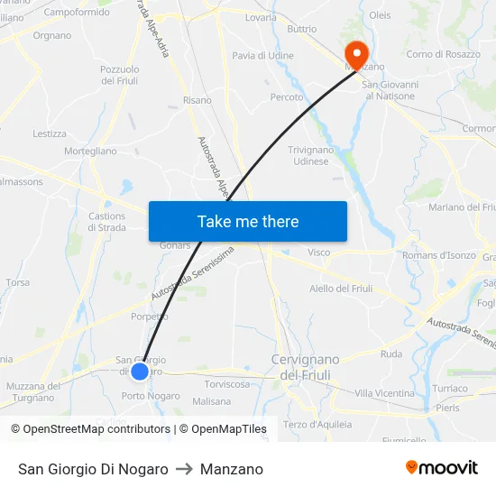 San Giorgio Di Nogaro to Manzano map