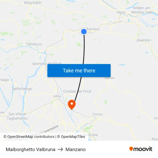 Malborghetto Valbruna to Manzano map