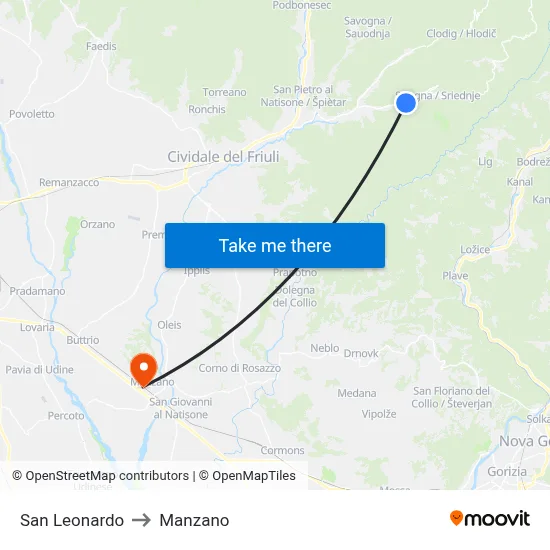 San Leonardo to Manzano map
