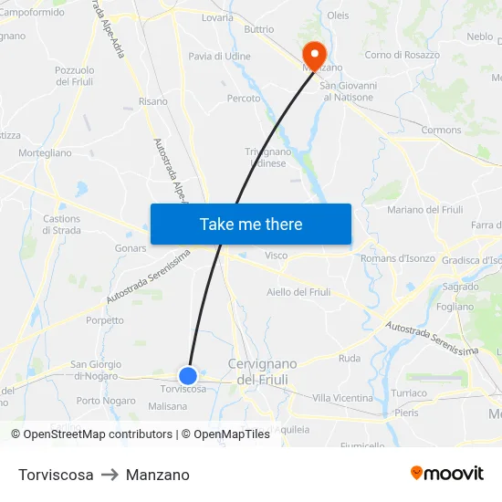 Torviscosa to Manzano map