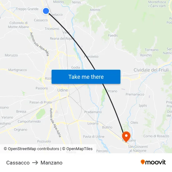 Cassacco to Manzano map