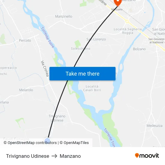 Trivignano Udinese to Manzano map
