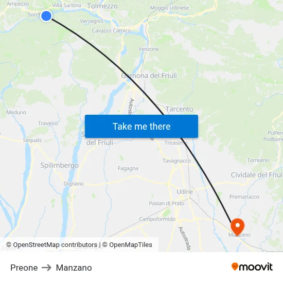 Preone to Manzano map