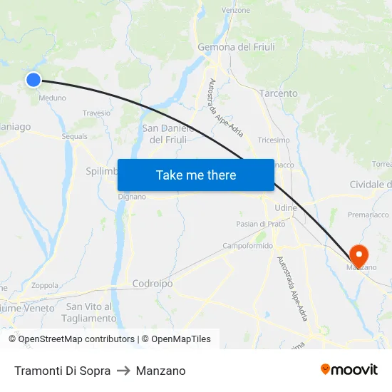 Tramonti di Sopra to Manzano map