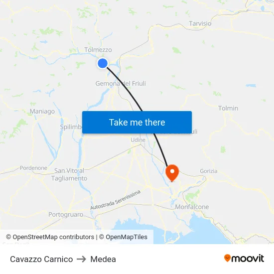 Cavazzo Carnico to Medea map