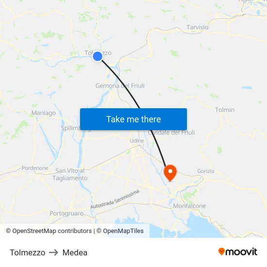 Tolmezzo to Medea map