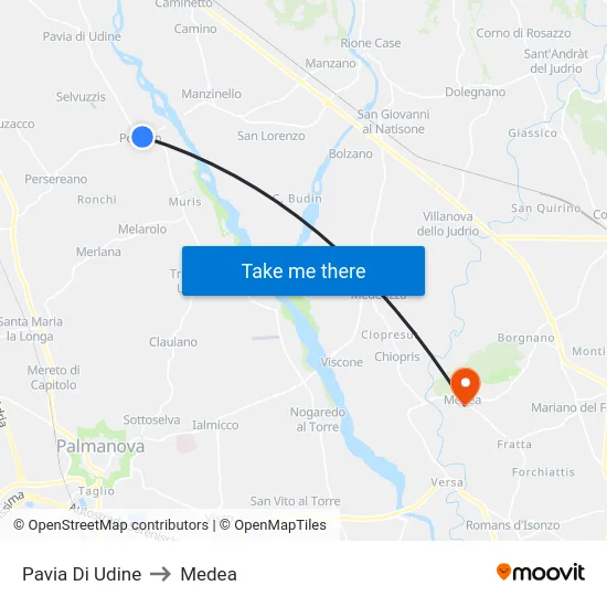 Pavia Di Udine to Medea map
