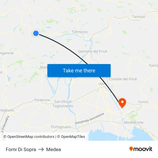 Forni Di Sopra to Medea map