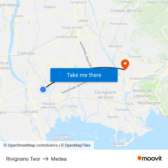 Rivignano Teor to Medea map