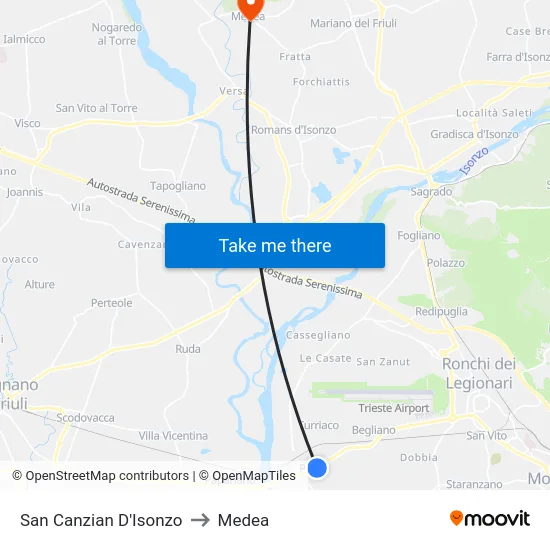 San Canzian D'Isonzo to Medea map