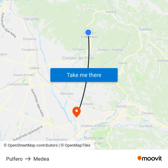 Pulfero to Medea map