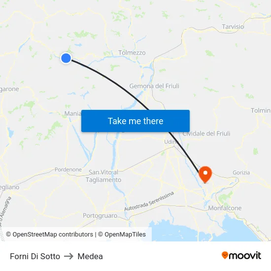Forni Di Sotto to Medea map