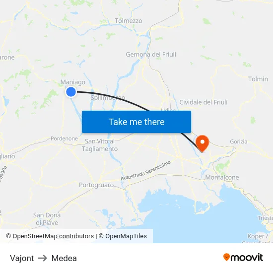 Vajont to Medea map