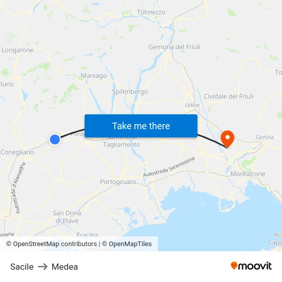 Sacile to Medea map