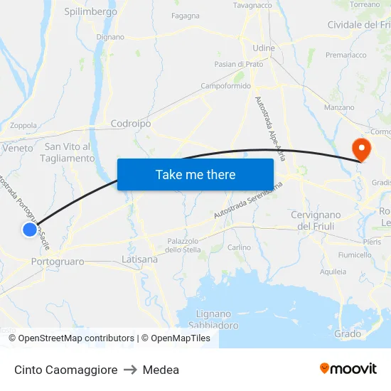 Cinto Caomaggiore to Medea map