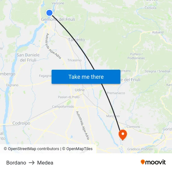 Bordano to Medea map