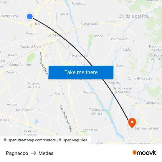 Pagnacco to Medea map