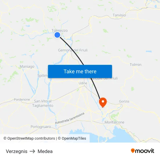 Verzegnis to Medea map