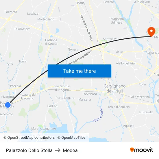 Palazzolo Dello Stella to Medea map