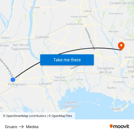 Gruaro to Medea map