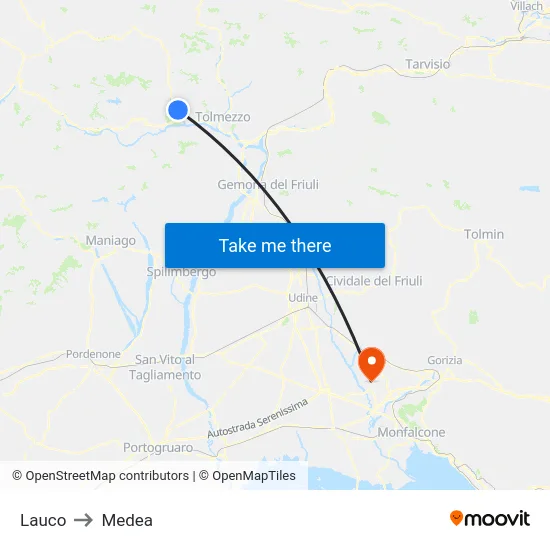 Lauco to Medea map