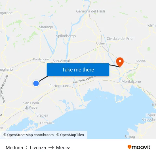 Meduna Di Livenza to Medea map