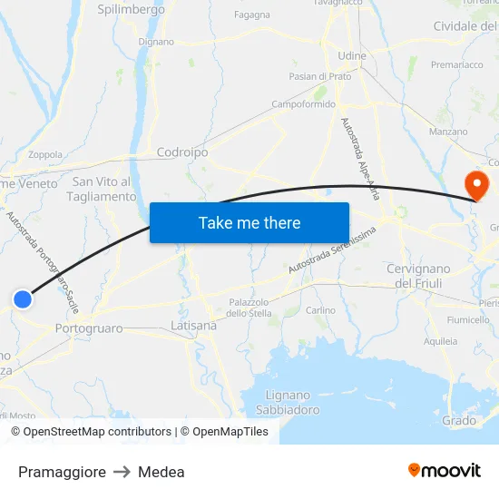 Pramaggiore to Medea map