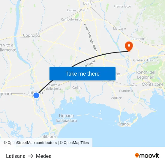 Latisana to Medea map