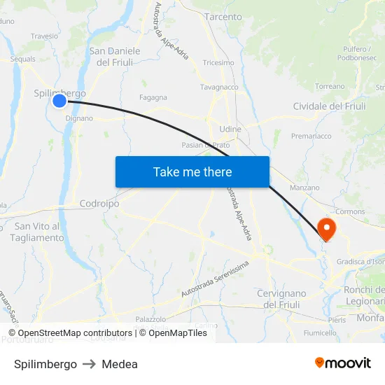 Spilimbergo to Medea map