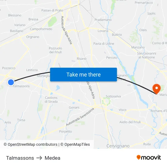 Talmassons to Medea map